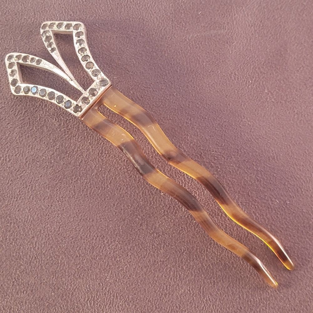 Antique 1920's Art Deco Fishson Silverite Hair Pin - Picture 3 of 8